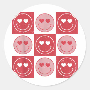 Valentinstag Hippie Groovy Smile Face Herzchen Che Runder Aufkleber