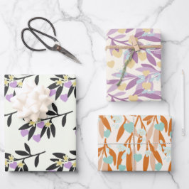 Valentinstag Hört Branches Blume Liebe Pastel Geschenkpapier Set