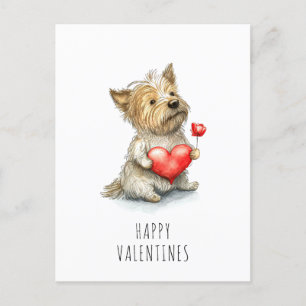Valentinstag Hund mit Herz Wasserfarbe Süß Postkarte