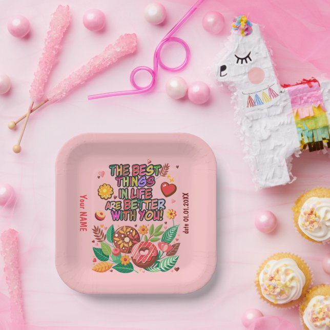 Valentinstag im Klassenzimmer Donut Blume personal Pappteller (Party)