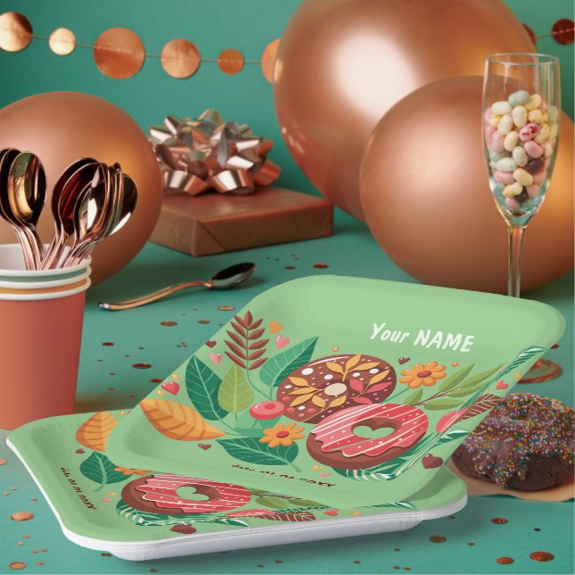 Valentinstag im Klassenzimmer Donut Blume personal Pappteller (Multi)