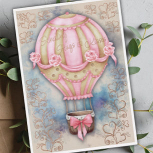 Valentinstag im Vintage-Heißluftballon Folien Feiertagskarte