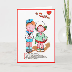 Valentinstag im Vintage-Stil: Süßes Mädchen und Ju Karte