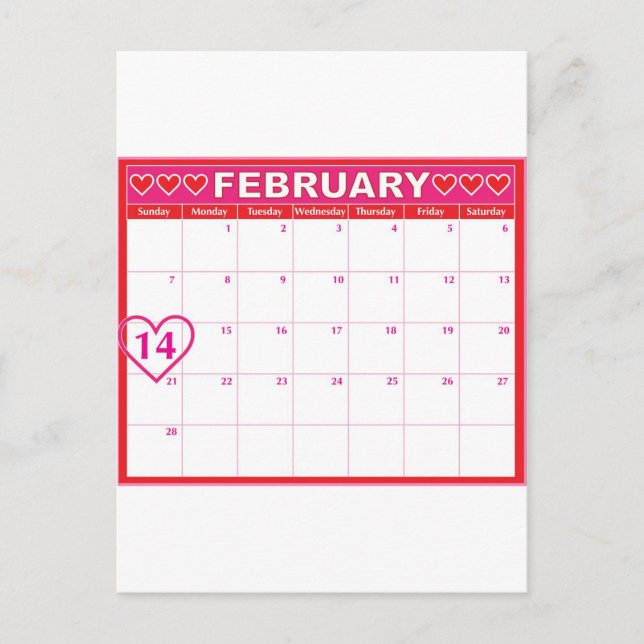 Valentinstag-Kalender Feiertagspostkarte (Vorderseite)