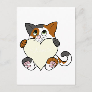Valentinstag-Kaliko-Katze mit Sahneherzen Feiertagspostkarte