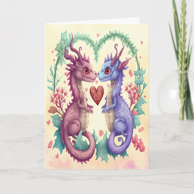Valentinstag-Karte des liebenden Drachenpaares Karte (Vorderseite)