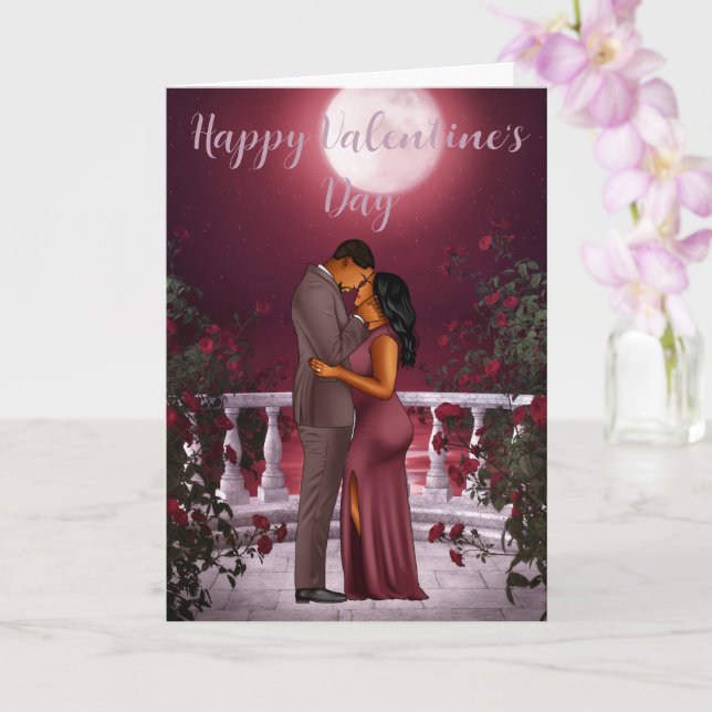 Valentinstag-Karte für das Schwarze Paar Karte (Orchidee)