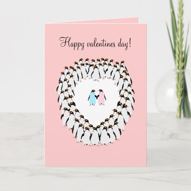 Valentinstag-Karte, Pinguine in Liebe. Feiertagskarte (Vorderseite)