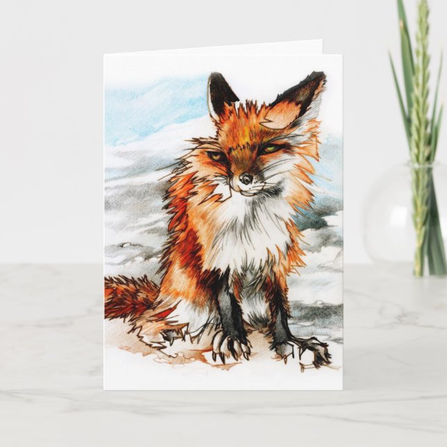 Valentinstag-Karte: Red Fox Zeichnend Feiertagskarte (Vorderseite)