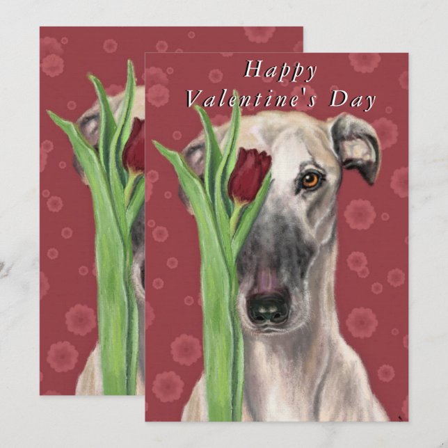 Valentinstag-Karte Romantischer Hund mit Blume (Vorne/Hinten)