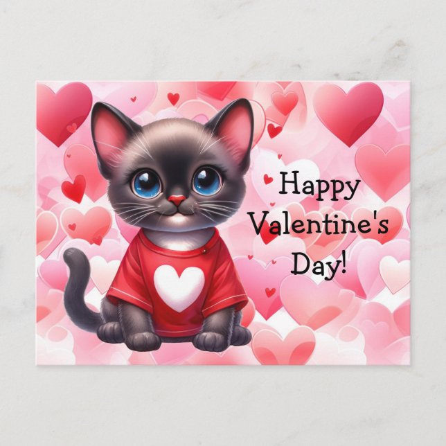 Valentinstag Katze Postkarte (Vorderseite)