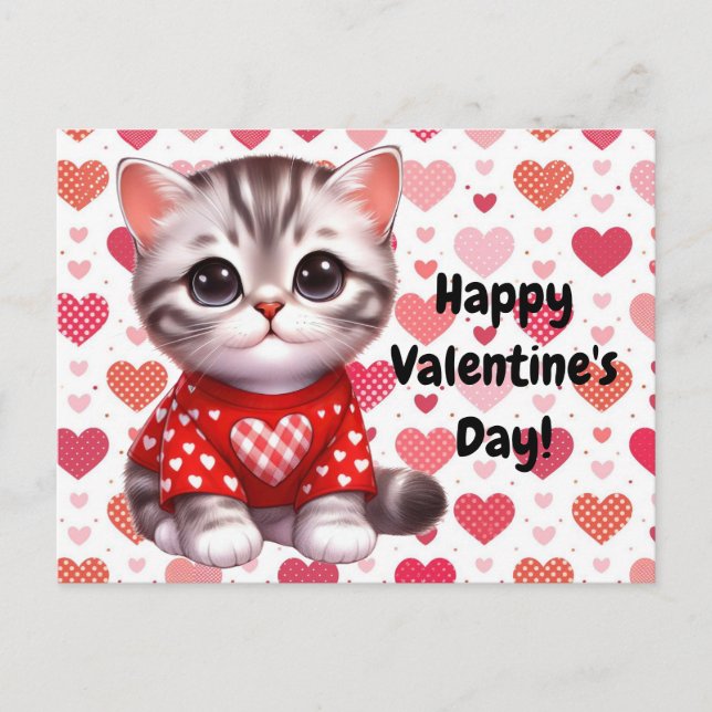 Valentinstag Katze Postkarte (Vorderseite)