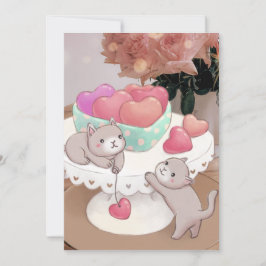 Valentinstag: Katzen, Herz-Cookies und Blume Einladung