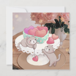 Valentinstag: Katzen, Herz-Cookies und Blume Feiertagskarte