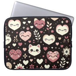 Valentinstag Kawaii Katzen Herz Blume Muster Laptopschutzhülle