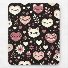Valentinstag Kawaii Katzen Herz Blume Muster Mousepad