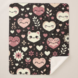 Valentinstag Kawaii Katzen Herz Blume Muster Sherpadecke