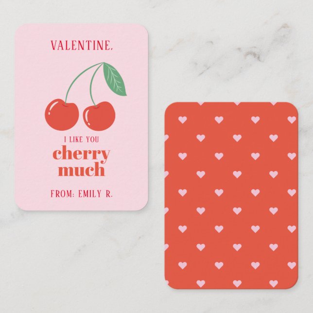 Valentinstag-Kirschenkarte im Unterricht Mitteilungskarte (Vorne/Hinten)