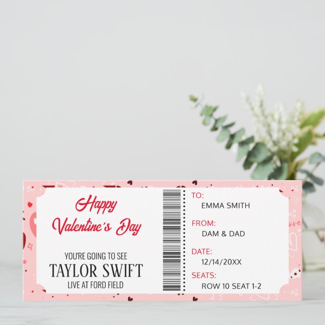 Valentinstag Konzert Ticket für ihn ihr Event Einladung (Stehend Vorderseite)