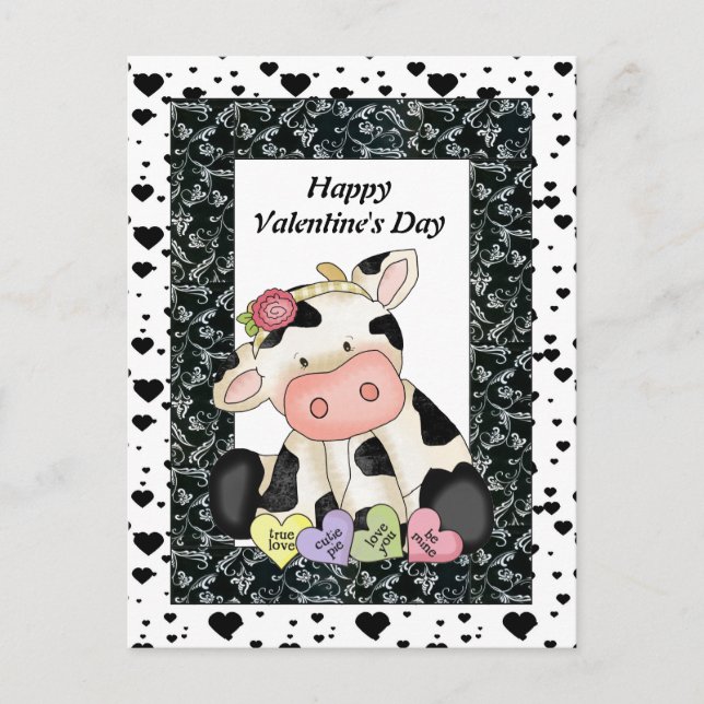 Valentinstag Kuh Postkarte (Vorderseite)