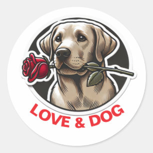 Valentinstag LIEBE & DOG personalisiert niedlich Runder Aufkleber