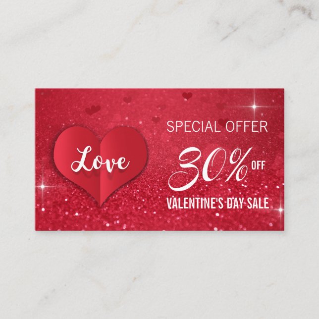 Valentinstag Liebe Herzerkrankungen Roter Glitzer Rabattkarte (Vorderseite)