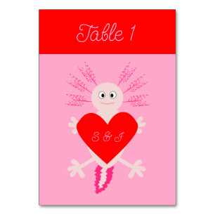 Valentinstag Liebe Herzstück Axolotl Custom Weddin Tischnummer
