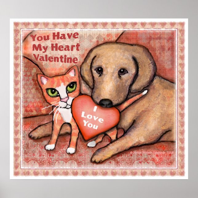 Valentinstag Liebe Hund und Katzenposter Poster (Vorne)