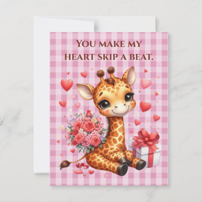 Valentinstag Liebe Rose Bouquet Giraffe Feiertagskarte (Vorderseite)