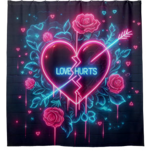 Valentinstag Liebe Tut Weh Neon Herz Duschvorhang