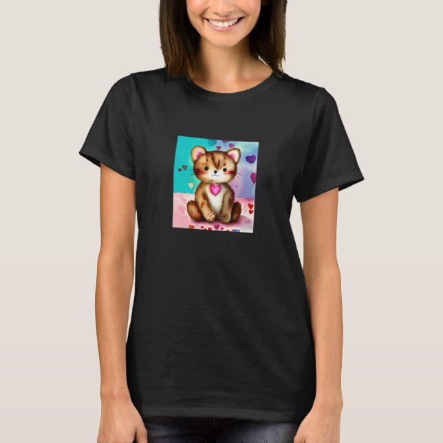 Valentinstag Liebesherz Katze Teddy Freundin Fi T-Shirt (Vorderseite)