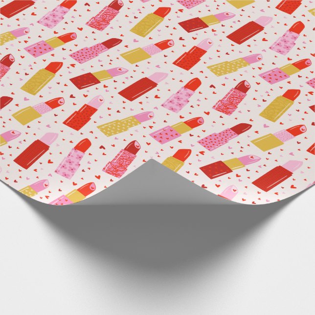 Valentinstag Lipsticks auf Creme Geschenkpapier (Ecke)