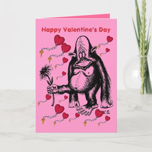 Valentinstag lustige Affenkarte Feiertagskarte (Vorderseite)