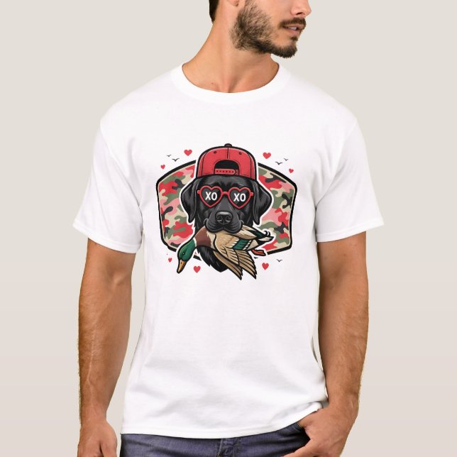 Valentinstag Lustiger Jagdhund mit Ente T-Shirt (Vorderseite)