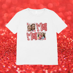 Valentinstag Mama und Kind rote Karo-Herzen T-Shirt