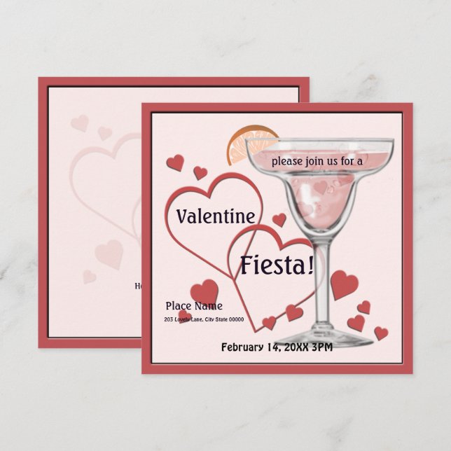 Valentinstag Margarita Fiesta Party Einladung (Vorne/Hinten)