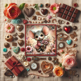 Valentinstag Maus Blume Bouquet Christlich Feiertagskarte