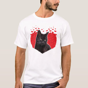Valentinstag mit einer schwarzen Katze auf der Vor T-Shirt
