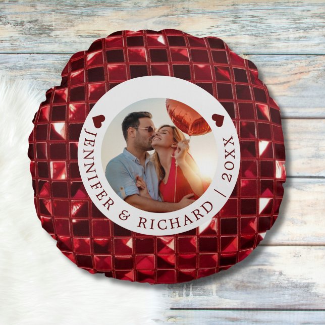 Valentinstag mit Foto & Text Rundes Kissen (Custom Cherry Valentine's Day with Photo & Text Round Pillow)