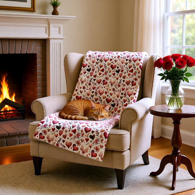 Valentinstag mit hübschem Rosa und Rotem Herzen Fleecedecke (Von Creator hochgeladen)