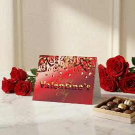 Valentinstag mit niedlichem Rot und goldgestreifte Feiertagskarte