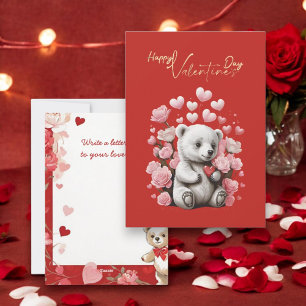 Valentinstag mit reich ausgestattetem Teddybär Feiertagskarte
