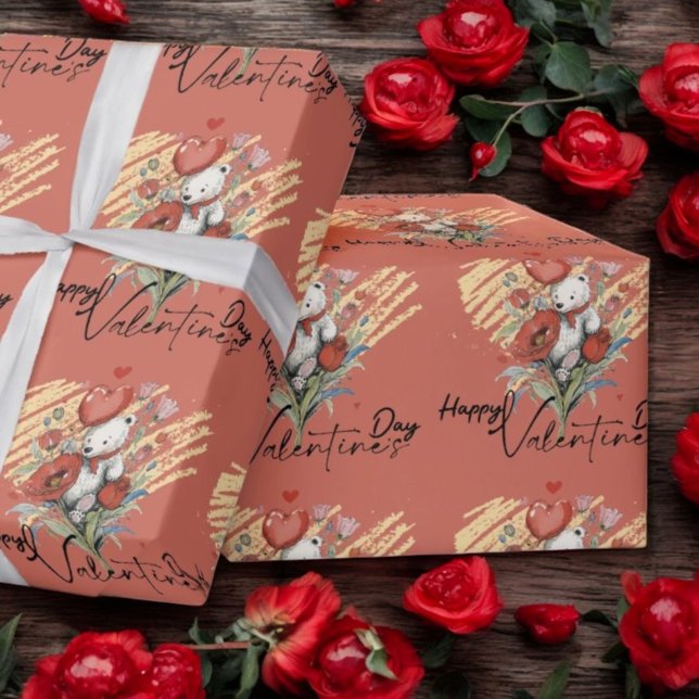 Valentinstag mit reichem Teddybär Geschenkpapier (Von Creator hochgeladen)