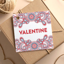 Valentinstag mit rosa Blume und Wirbel Geschenkanhänger