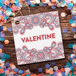 Valentinstag mit rosa Blume und Wirbel Geschenkanhänger