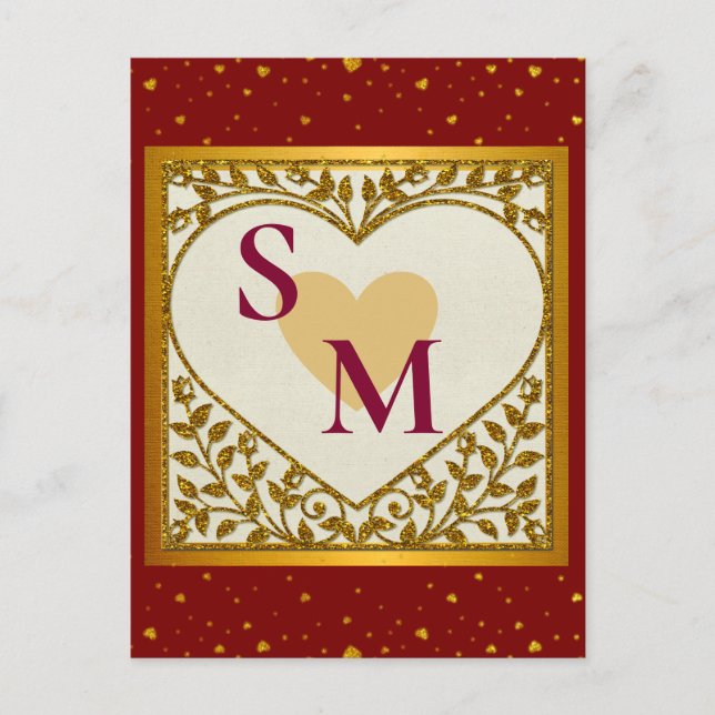 Valentinstag mit rotem Anfangs- und Goldherz Postkarte (Vorderseite)