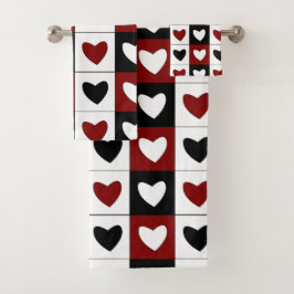 Valentinstag mit Schwarz-weißen roten Herzen Badhandtuch Set