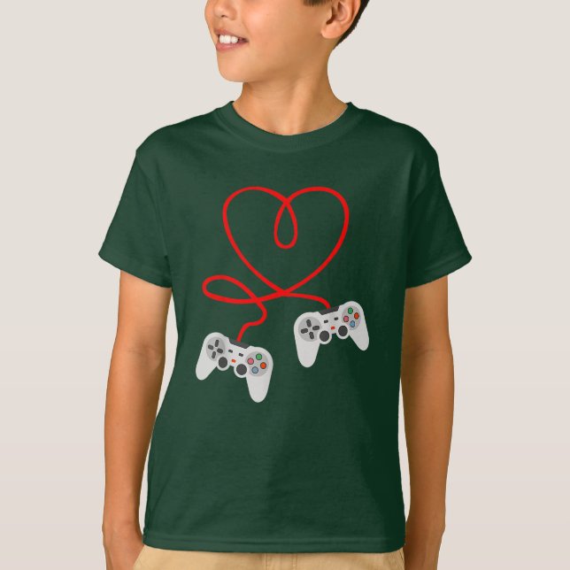 Valentinstag mit Videospielern mit Herzreglern T-Shirt (Vorderseite)