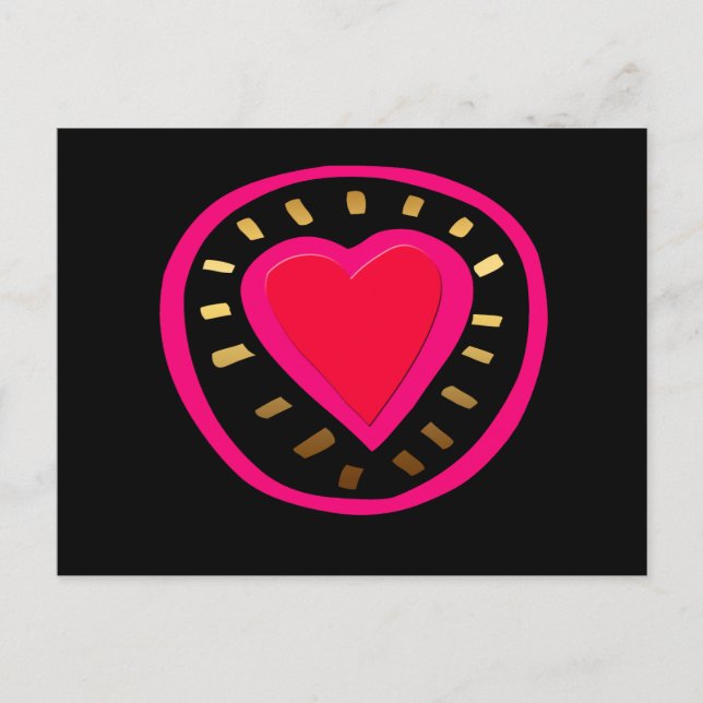 Valentinstag Moderne rosa Herz Schwarze Postkarte (Vorderseite)