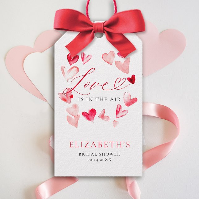 Valentinstag Moderne Whimsical Herzen Brautparty Geschenkanhänger (valentine bridal shower gift tag brunch watercolor hearts love in the air garden party)